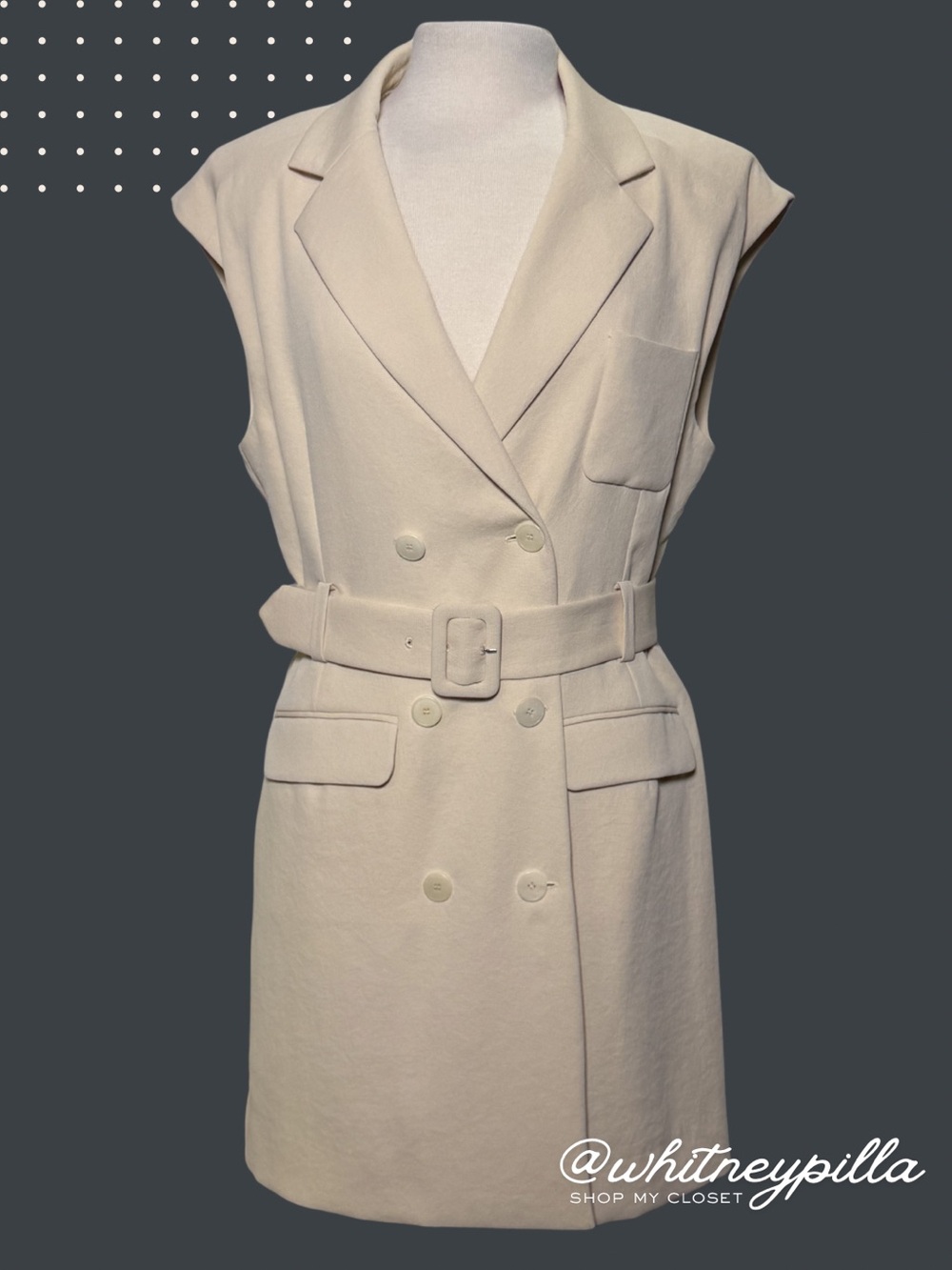 Sandro Paris Sleeveless Belted Longline Blazer dress Cream Size 42 ~ US 8/10